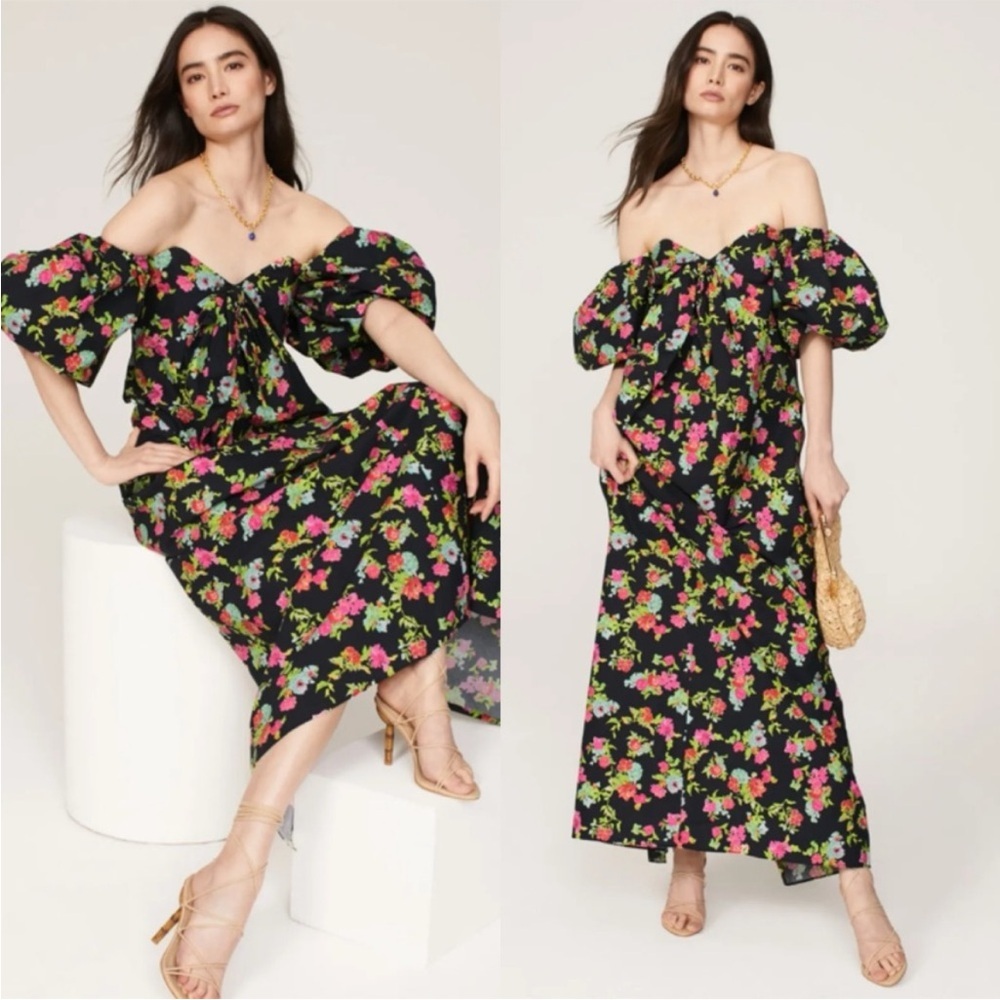 CAROLINE CONSTAS New York  Reyna Long Dress in Red Pink Noir Floral Maxi Gown S